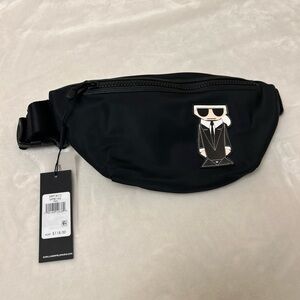 Karl Lagerfeld Black Logo Patch Belt Bag Fanny Pack with Signature Character